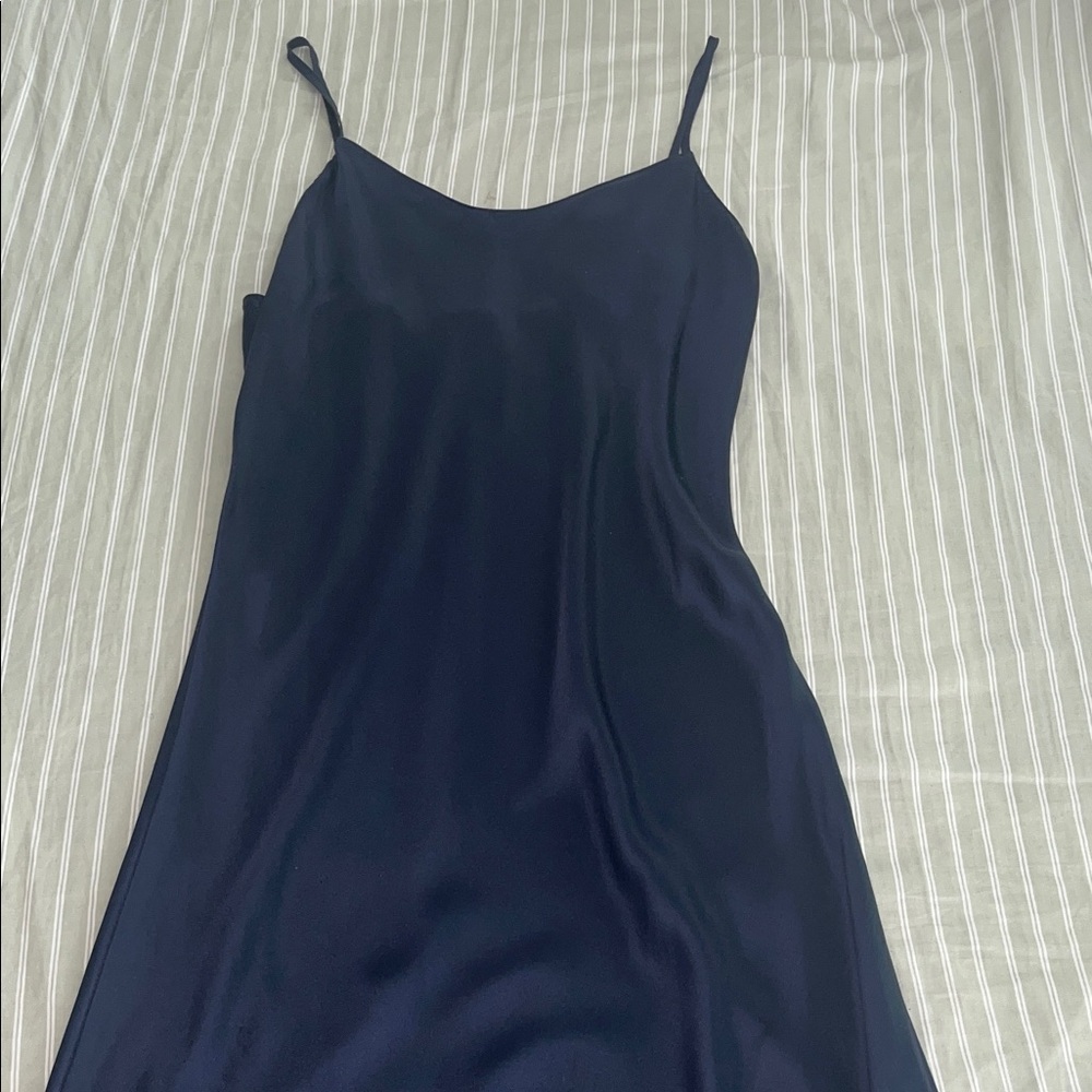 Elegant Navy Blue Silk Slip Maxi Dress